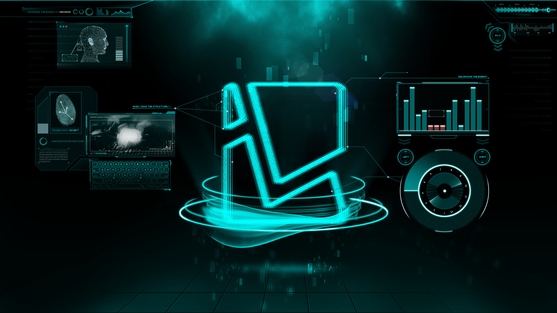 Interfaccia olografica, HUD, Tecnologia, Ciano, Full HD, sfondo per portatile