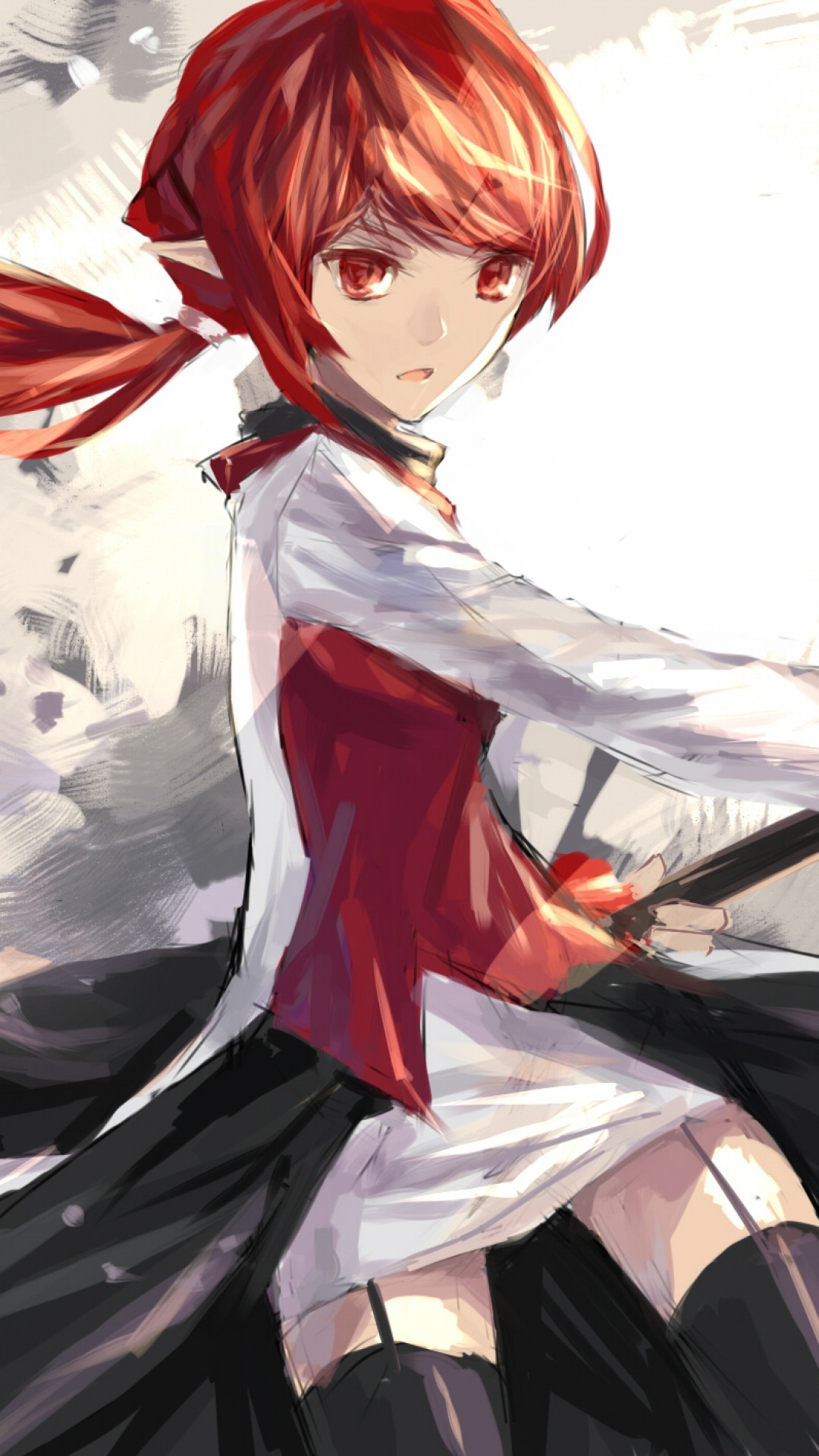 Katana, Ragazza anime, Capelli rossi, Illustrazione, Full HD, schermata di blocco del cellulare