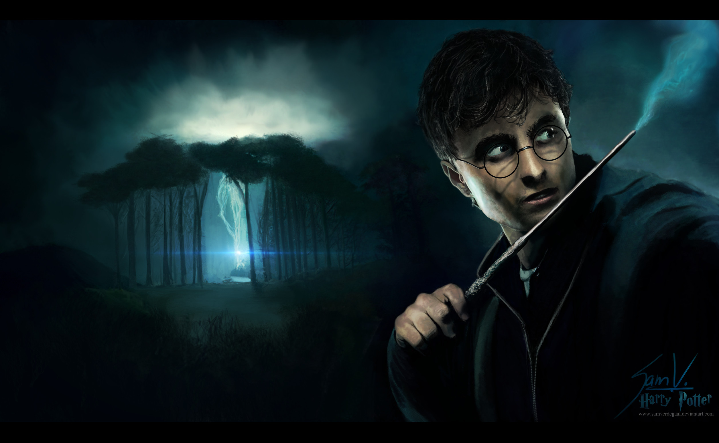 Harry Potter, Daniel Radcliffe, Bacchetta, Foresta, Notte, Full HD, sfondo per portatile