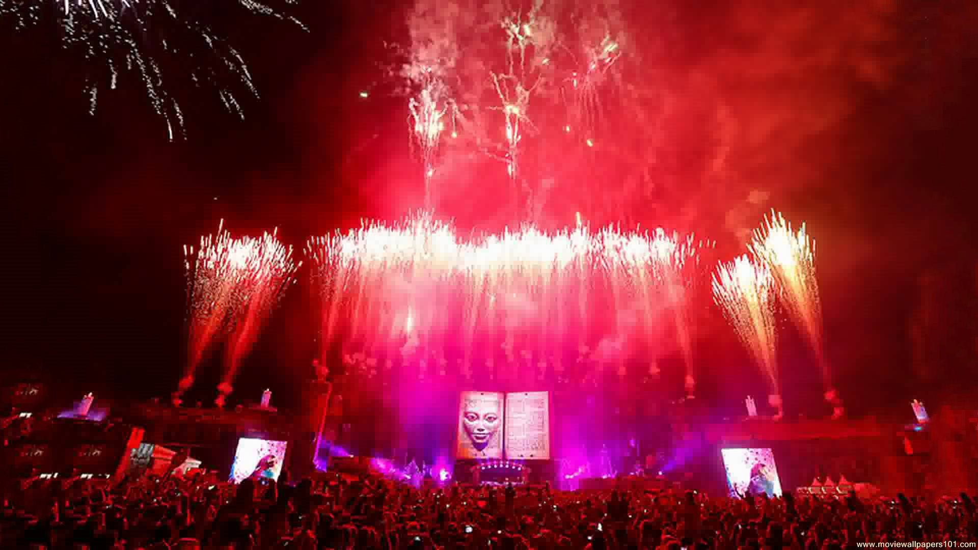 Tomorrowland, Fuochi d'artificio, Main stage, Rosso, Full HD, wallpaper desktop
