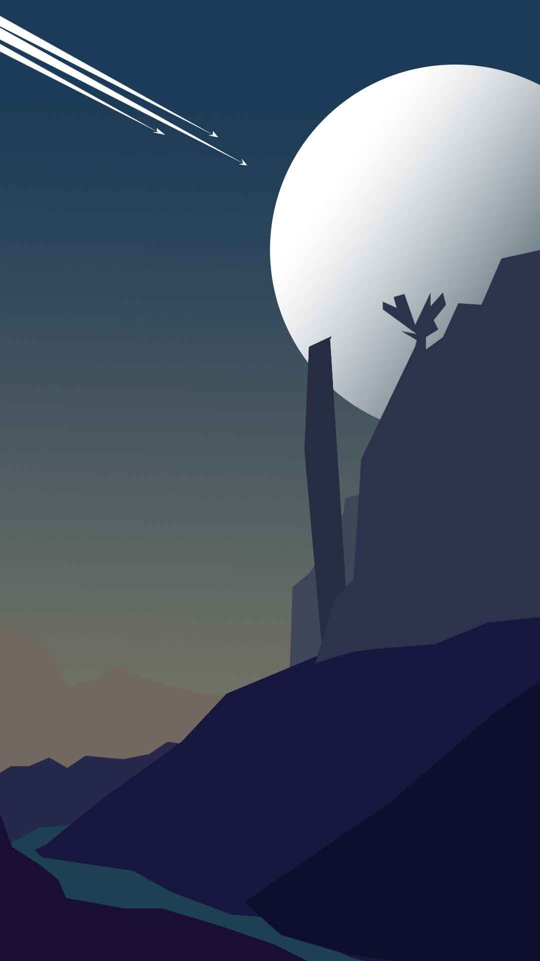 Luna, Montagne, Cometa, Notte, Illustrazione, Full HD, schermata di blocco del cellulare