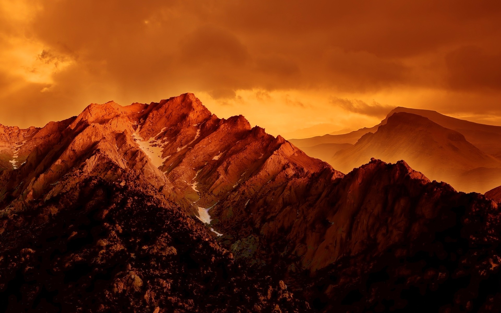 Montagne, Tramonto, Arancione, Cielo, 16:10 Full HD, sfondo widescreen