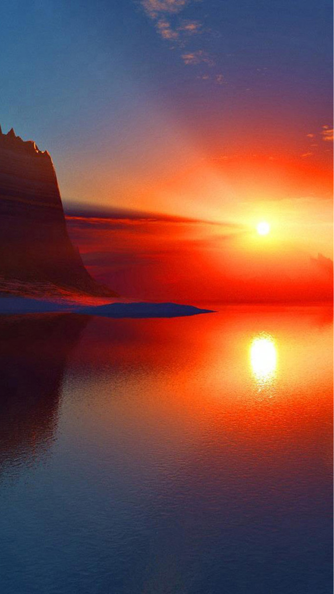 Tramonto, Lago, Scogliera, Riflesso, Sole, sfondo schermata di blocco iPhone 6S