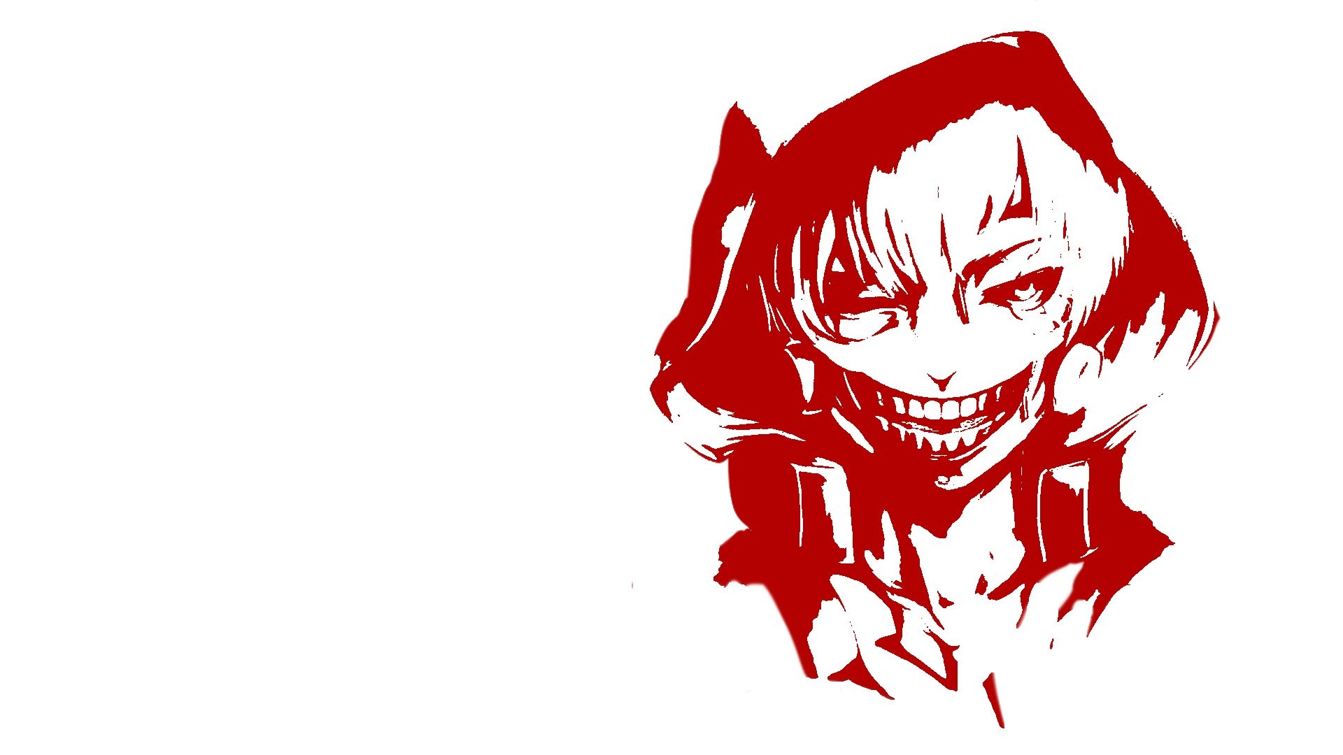 Ken Kaneki, Tokyo Ghoul, Stencil, Rosso, Sfondo bianco, Full HD, wallpaper per portatile