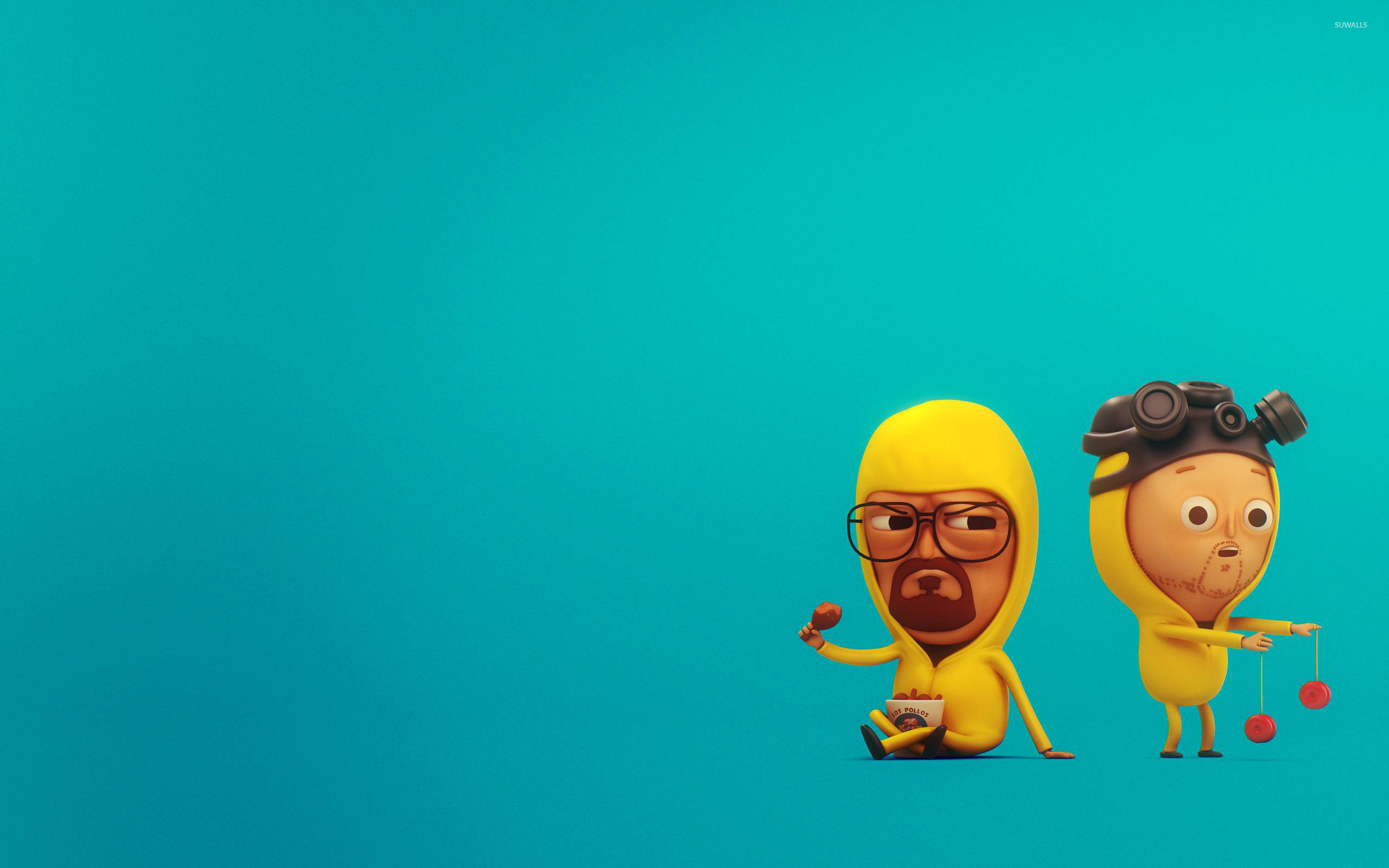 Walter White, Jesse Pinkman, Breaking Bad, Cartoon, Turchese, 2K, sfondo per portatile