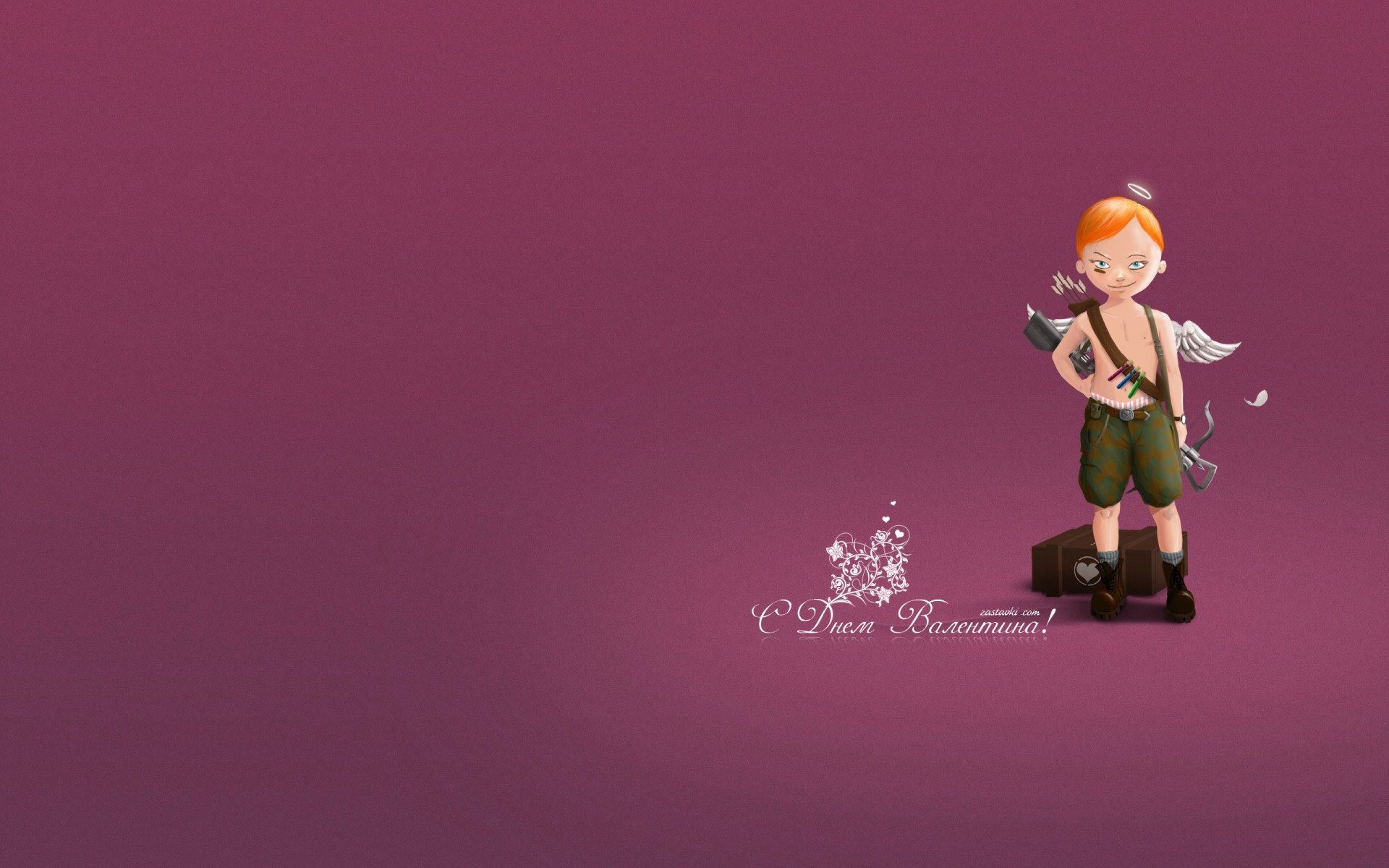 Cupido, Arco, Sfondo viola, San Valentino, Full HD, wallpaper per portatile
