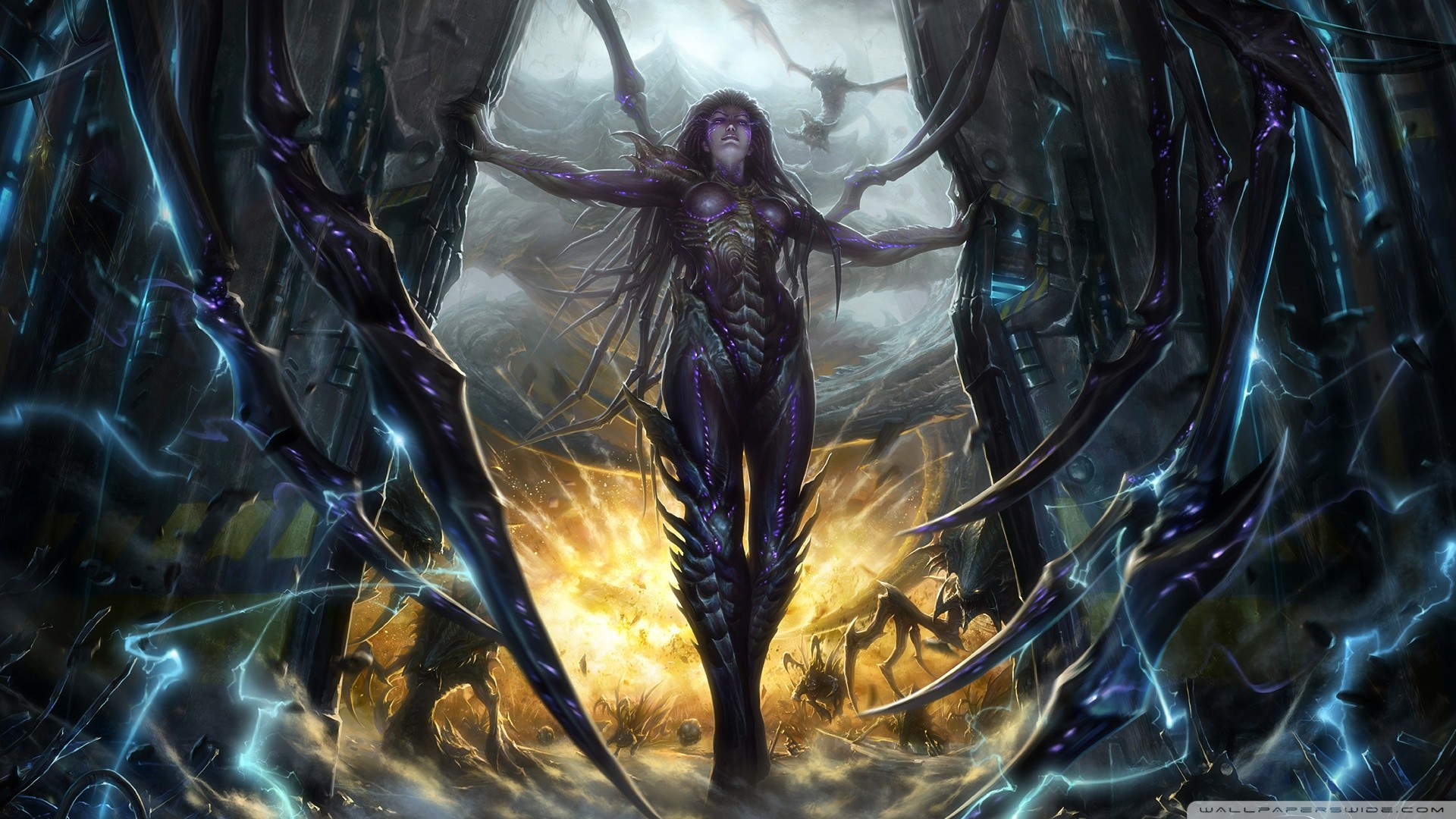 Sarah Kerrigan, Regina delle Lame, StarCraft II, Fulmini, 1920x1080, immagine di sfondo