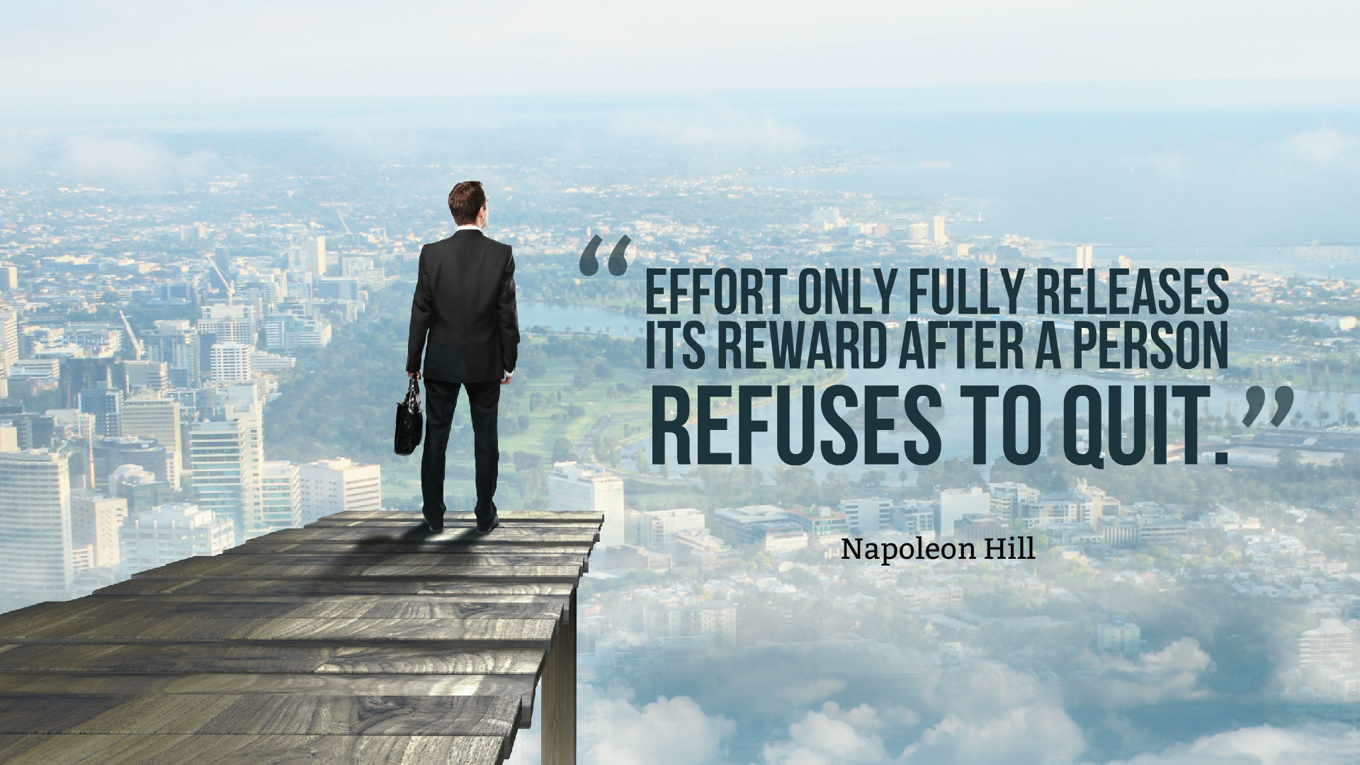 Napoleon Hill, Citazione motivazionale, Uomo d'affari, Città, Full HD, wallpaper per computer