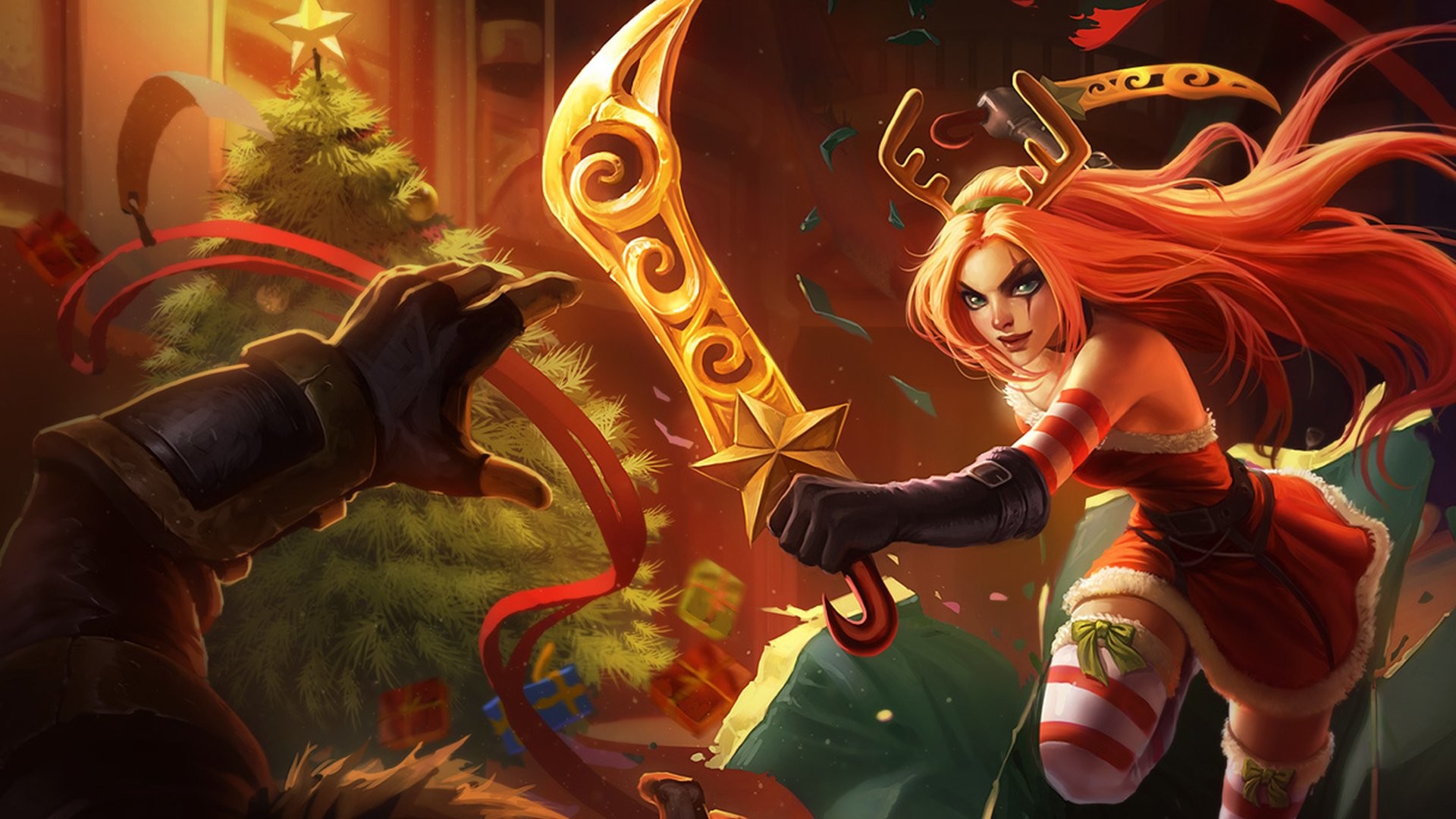 Katarina, Katarina Natale Assassino, League of Legends, Albero di Natale, sfondo Windows 11