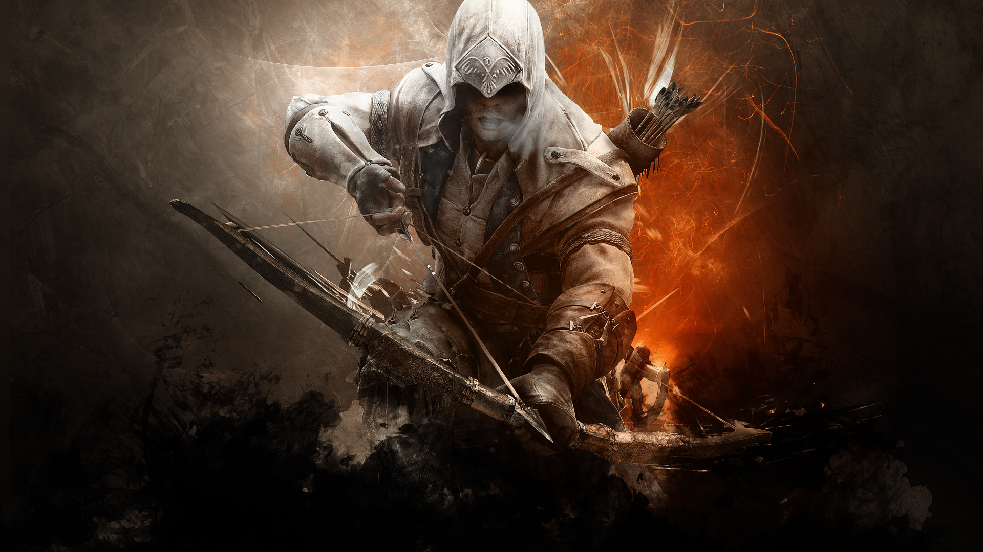 Connor Kenway, Assassin's Creed III, Arco, Fuoco, 16:9 Full HD, sfondo widescreen