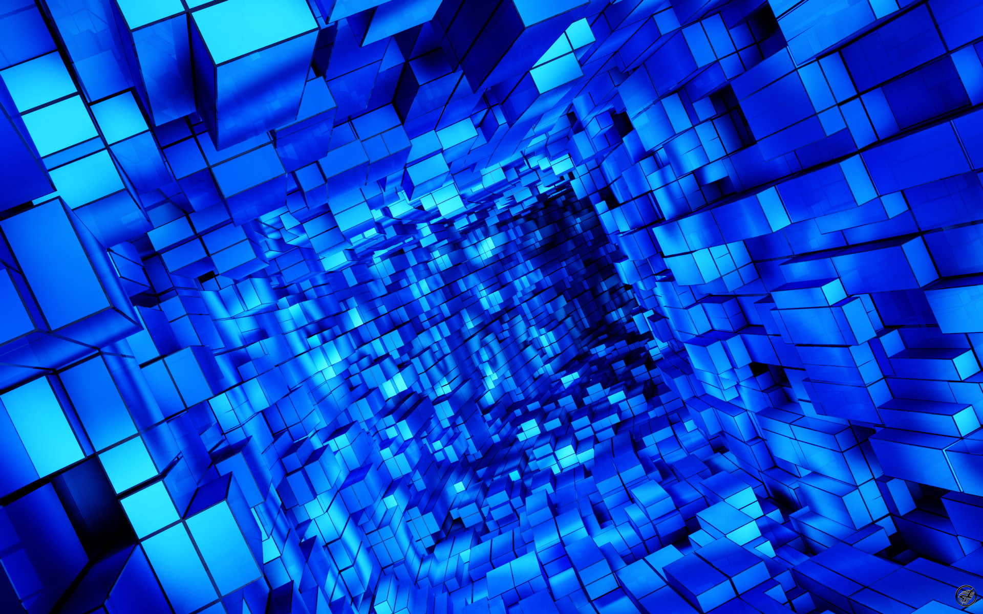 Cubi, Tunnel, Rendering 3D, Blu, 1920x1200, sfondo per PC