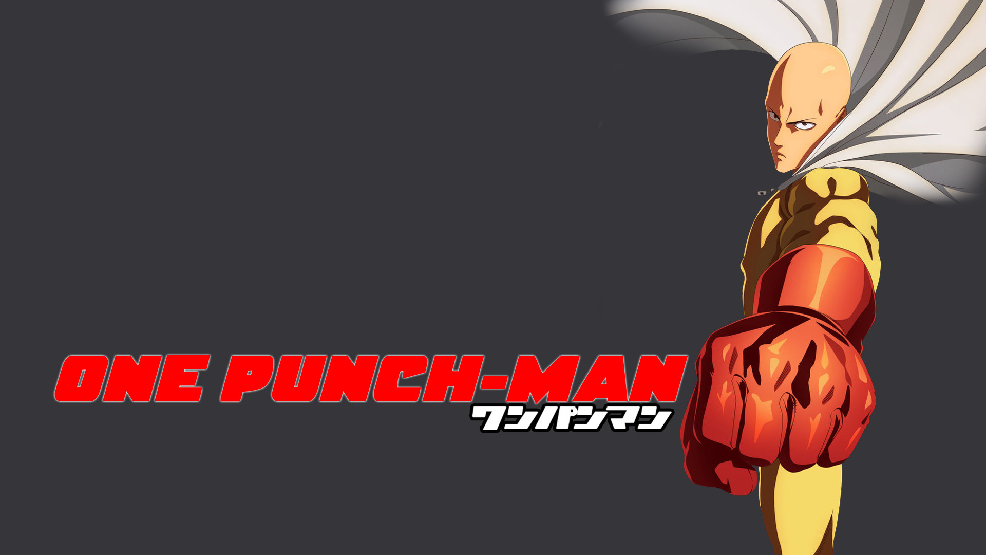 Saitama, One Punch Man, Logo, Pugno, Sfondo grigio, Full HD, wallpaper per portatile