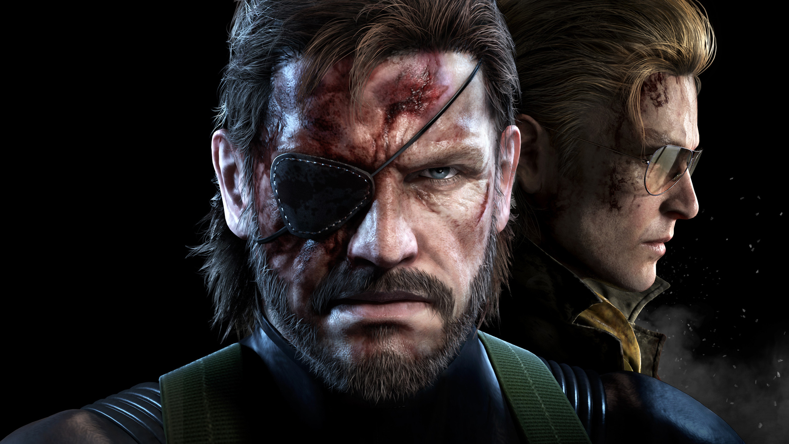 Venom Snake, Ocelot, Metal Gear Solid V: The Phantom Pain, Sangue, Sfondo nero, wallpaper 2K