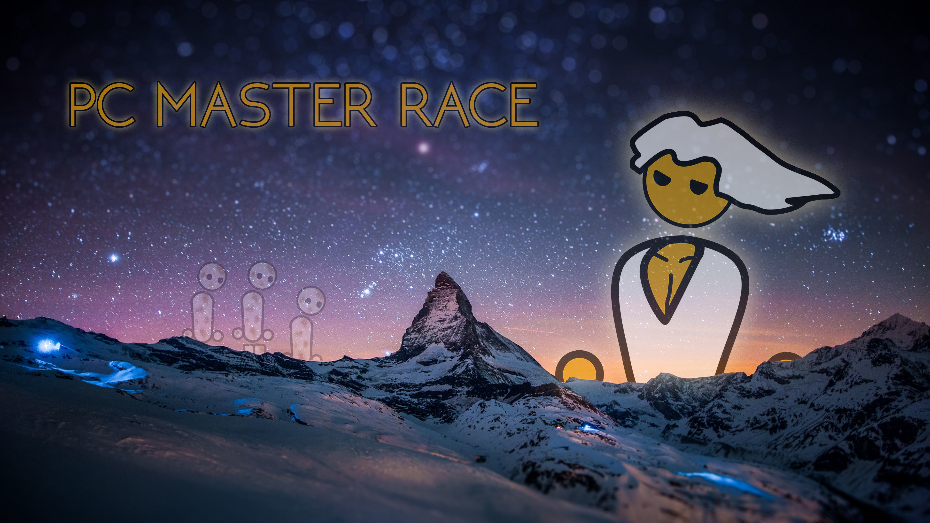 PC Master Race, Cervino, Notte stellata, Meme, 4K, sfondo desktop