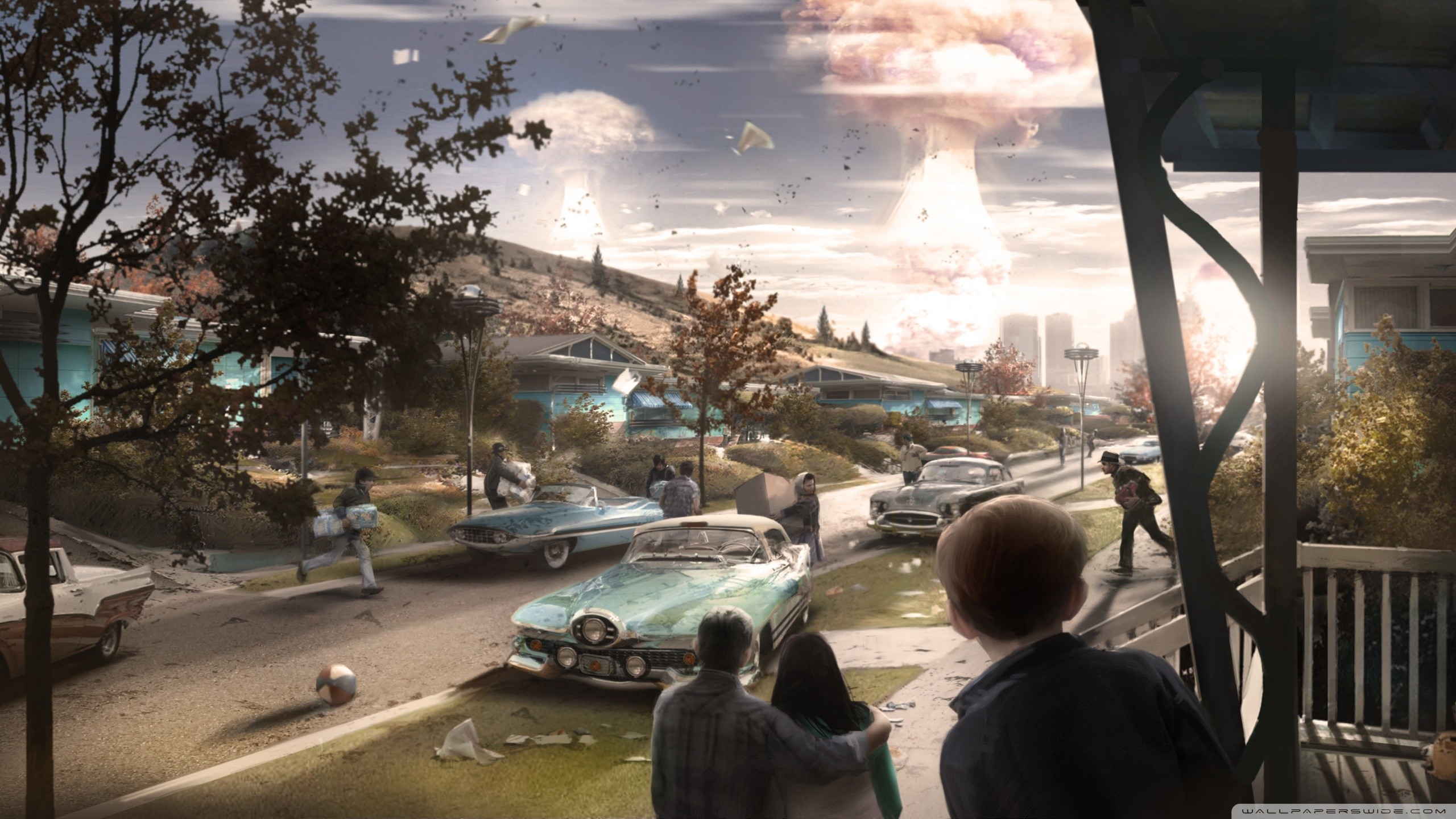 Fallout 4, Sanctuary Hills, Esplosione nucleare, Anni '50, 2K, sfondo per portatile