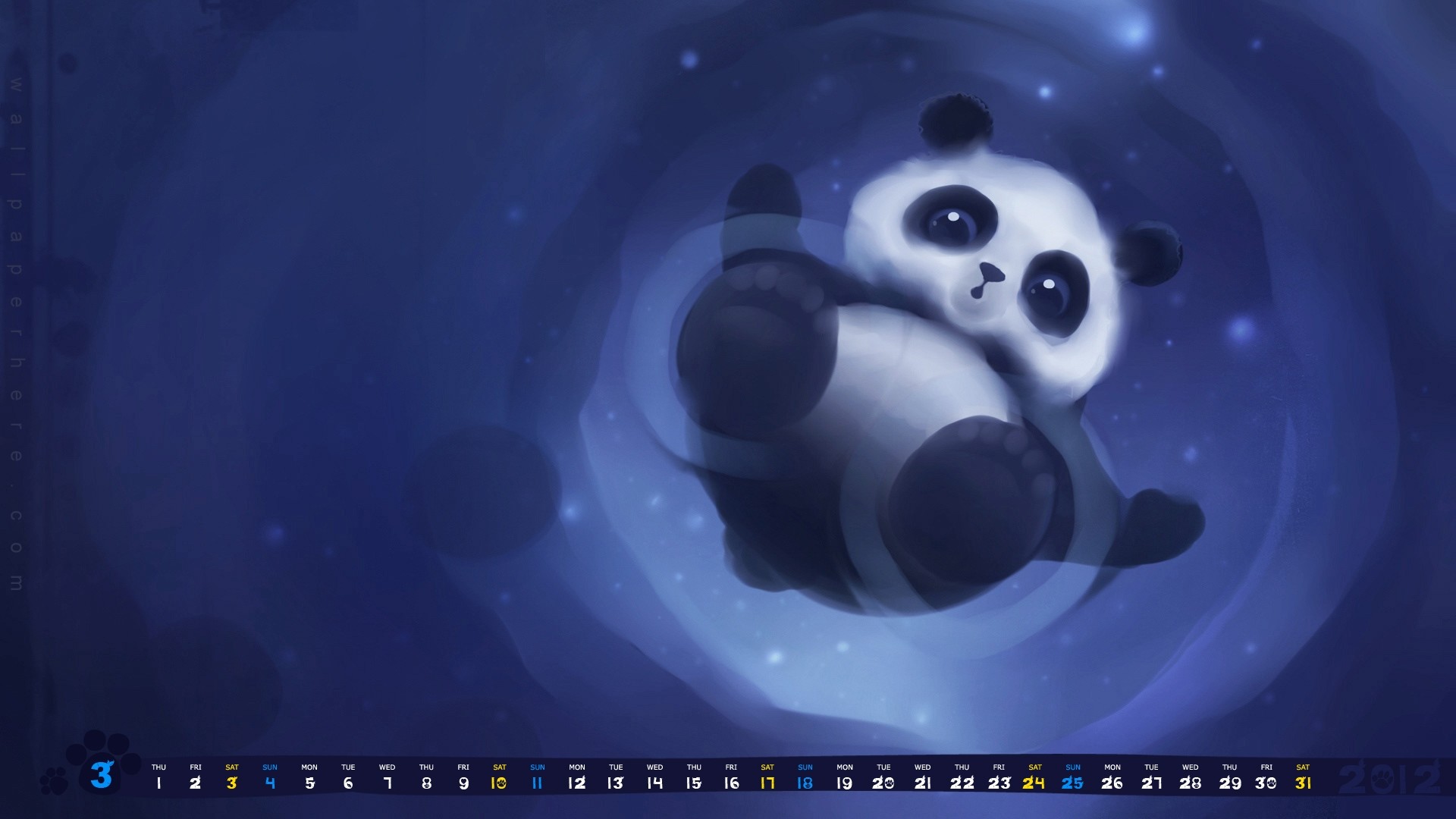 Panda, Apofiss, Calendario, Blu, 1920x1080, immagine di sfondo