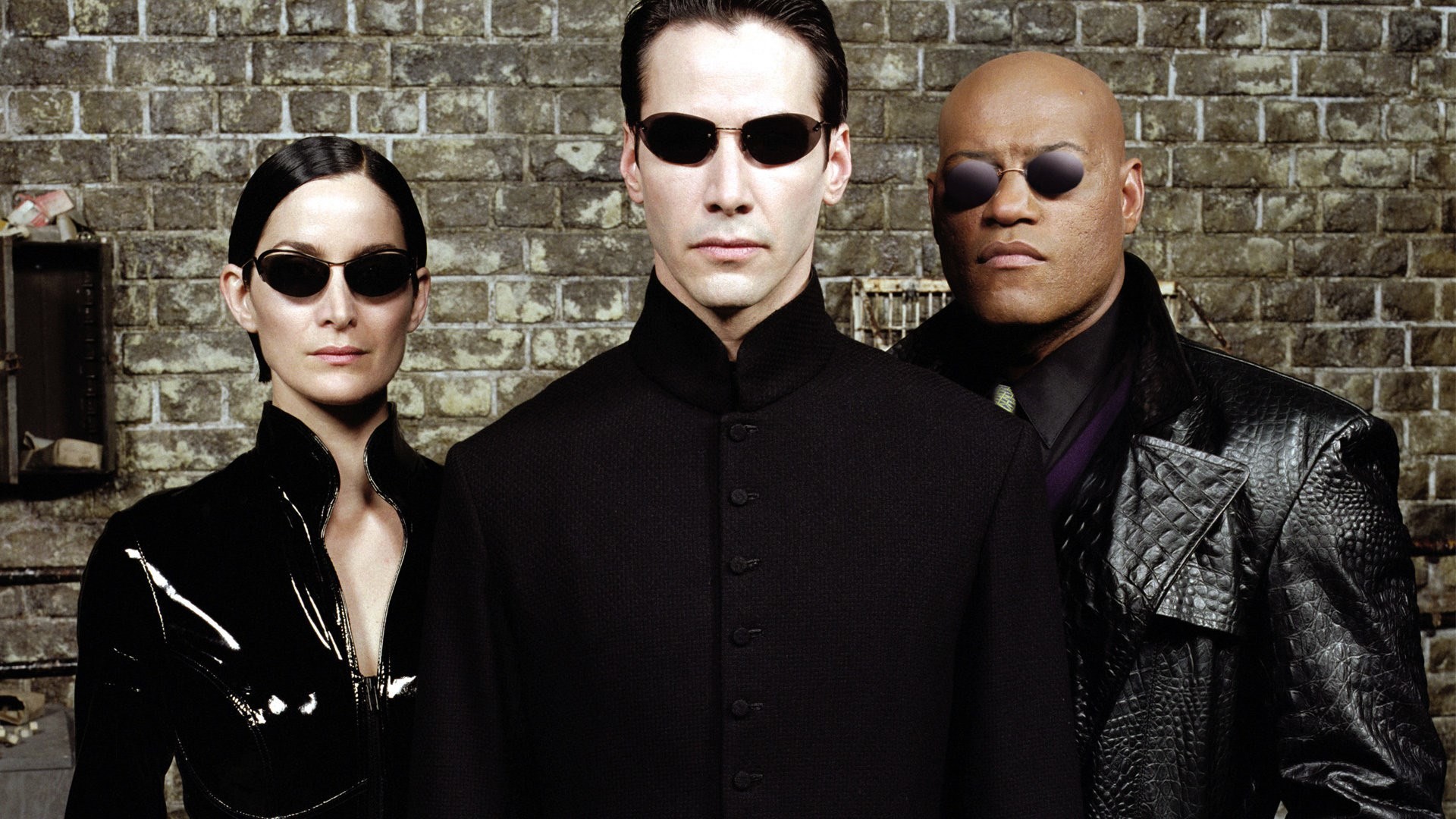 Trinity, Neo, Morpheus, Carrie-Anne Moss, Keanu Reeves, Laurence Fishburne, Matrix, sfondo Full HD