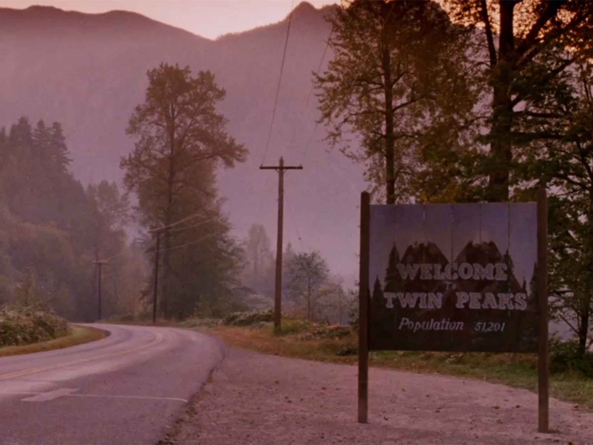 Twin Peaks, Cartello Welcome to Twin Peaks, Strada, Nebbia, Full HD, schermata di blocco iPad