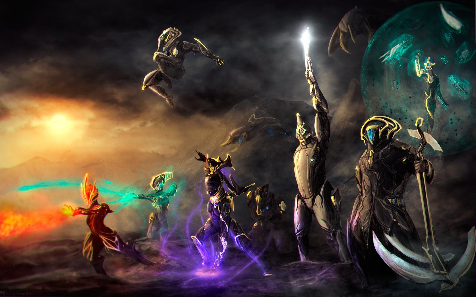 Warframe, Tenno, Gruppo di Warframe, Fantascienza, Full HD, sfondo per PC