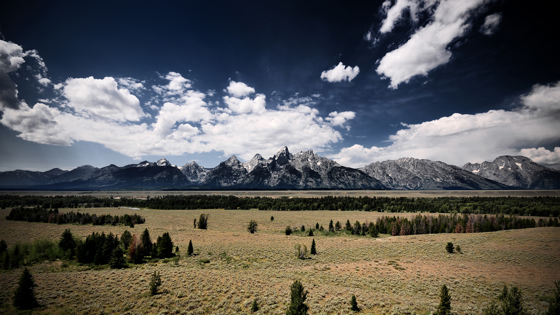 Grand Teton, Wyoming, Prateria, Nuvole, Full HD, wallpaper per portatile