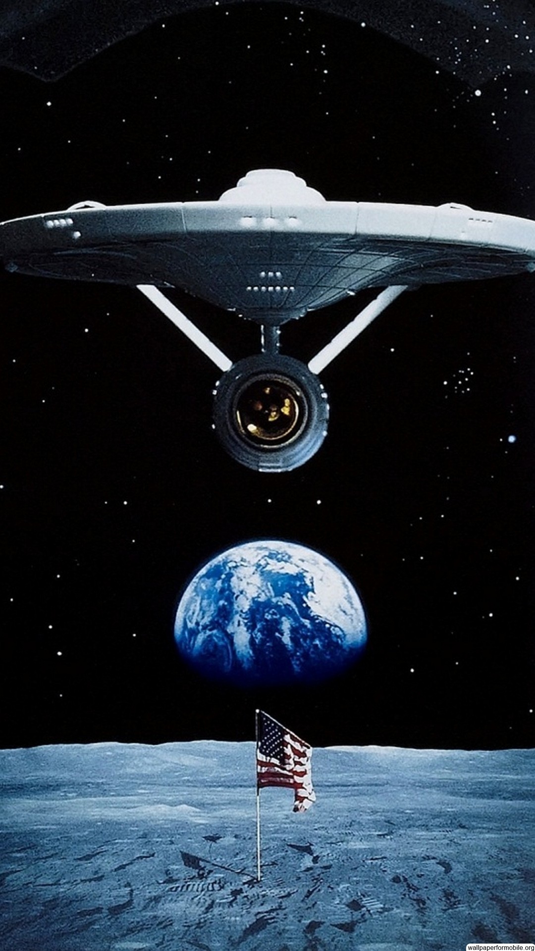 USS Enterprise (NCC-1701), Star Trek, Luna, Terra, Bandiera americana, Allunaggio, sfondo iPhone