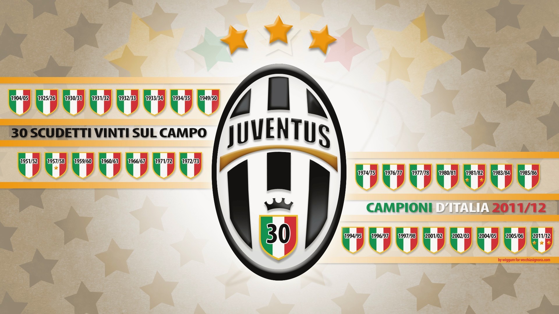 Juventus, 30 scudetti, Campioni d'Italia 2011/12, Logo, Stelle, 1920x1080, sfondo per PC