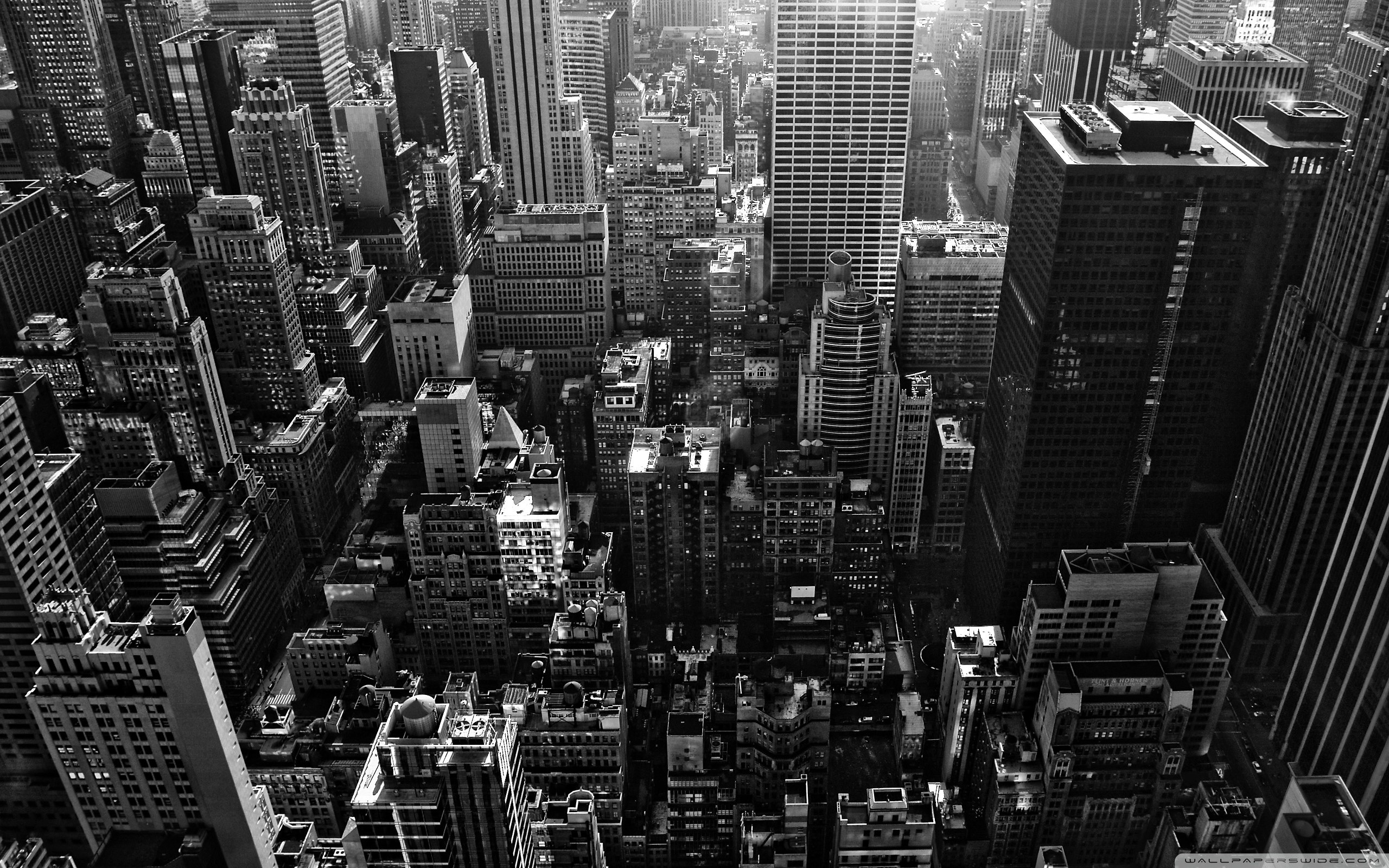 Manhattan, Grattacieli, Vista aerea, Bianco e nero, 16:10 2K, sfondo widescreen