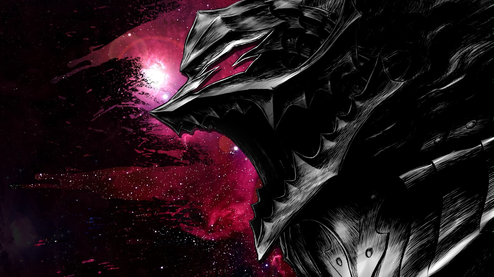 Gatsu, Armatura del Berserker, Berserk, Elmo, Nebulosa, Full HD, sfondo per PC