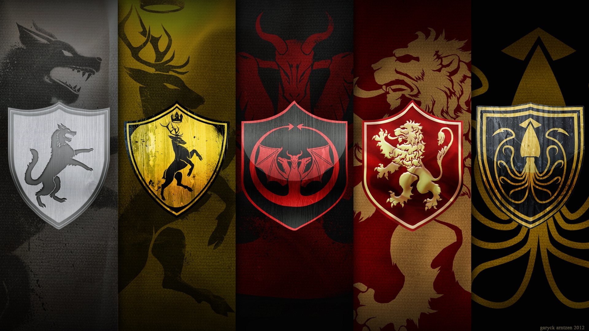 Stemmi delle casate, Casa Stark, Casa Baratheon, Casa Targaryen, Casa Lannister, Casa Greyjoy, Il Trono di Spade, sfondo per PC