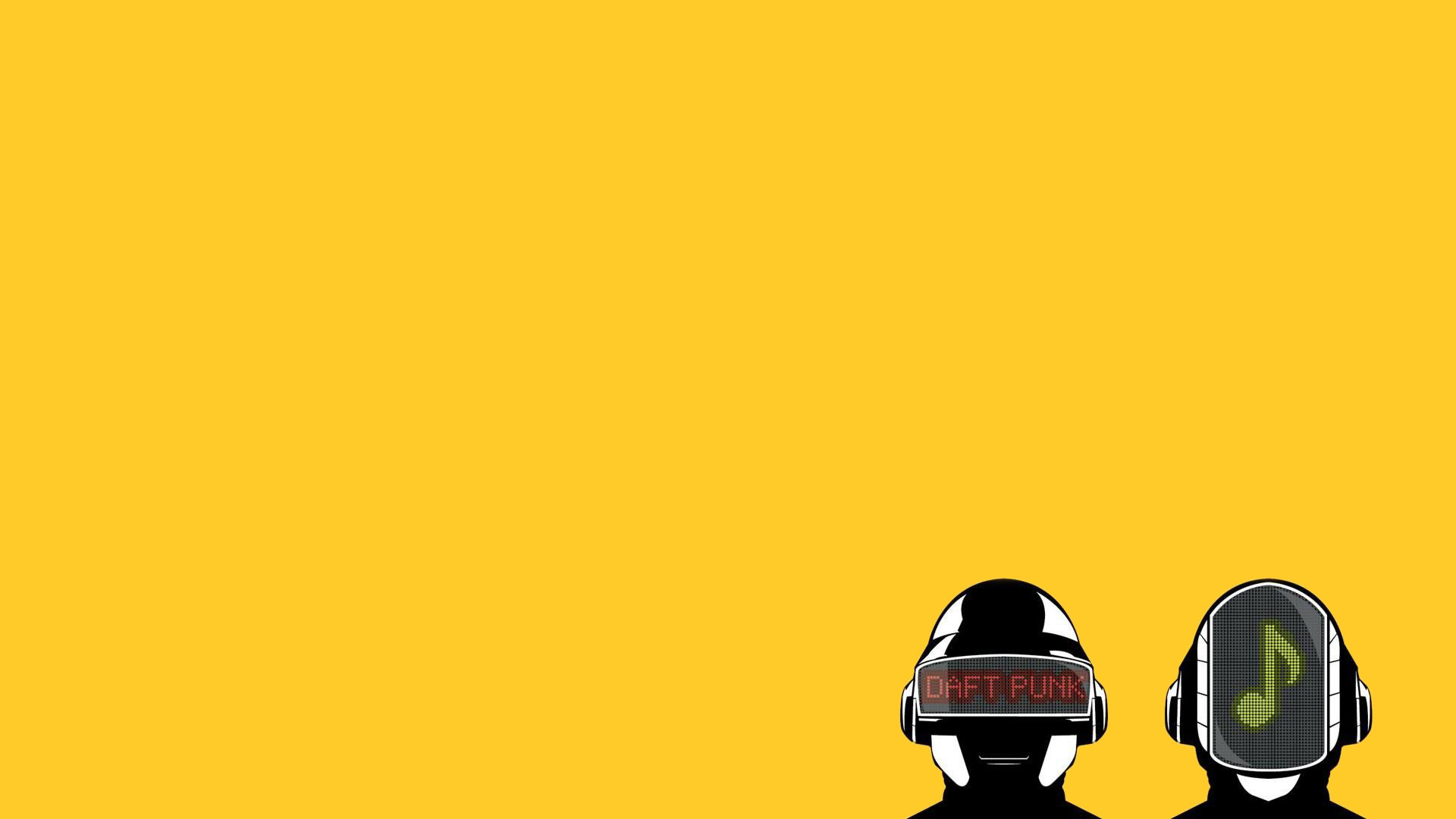Daft Punk, Caschi, Sfondo giallo, Minimalista, 16:9 Full HD, wallpaper widescreen