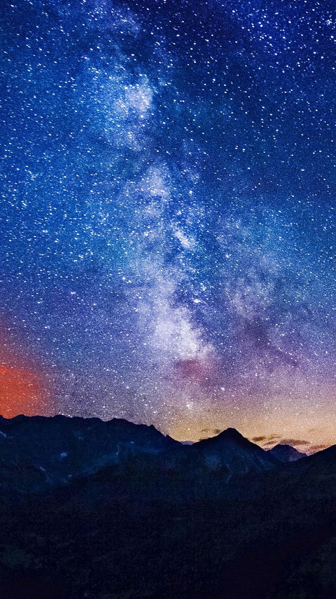 Via Lattea, Cielo stellato, Montagne, Notte, Full HD, wallpaper per smartphone