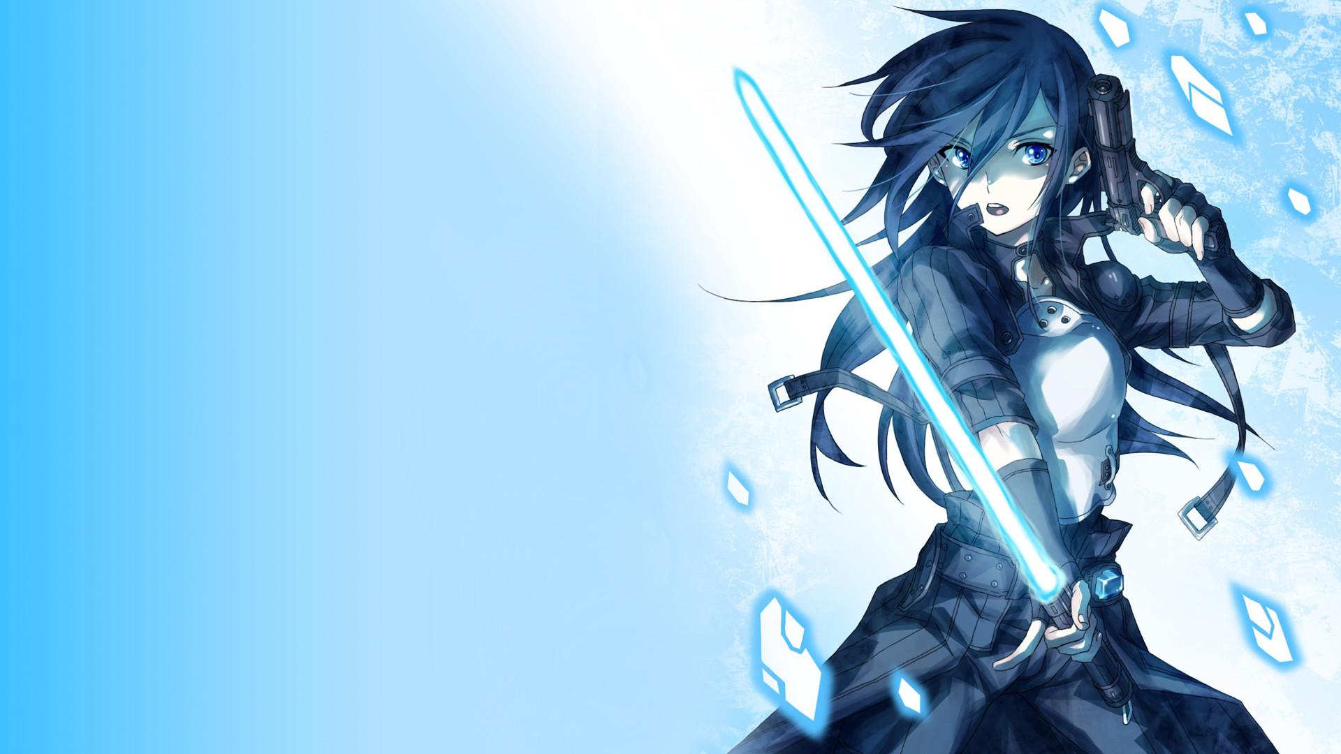 Kirito, Gun Gale Online, Spada laser, Azzurro, 16:9 Full HD, sfondo widescreen