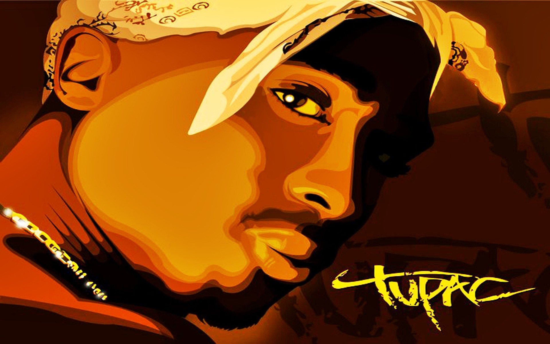 Tupac Shakur, Illustrazione, Bandana, Arancione, 1920x1200, immagine di sfondo