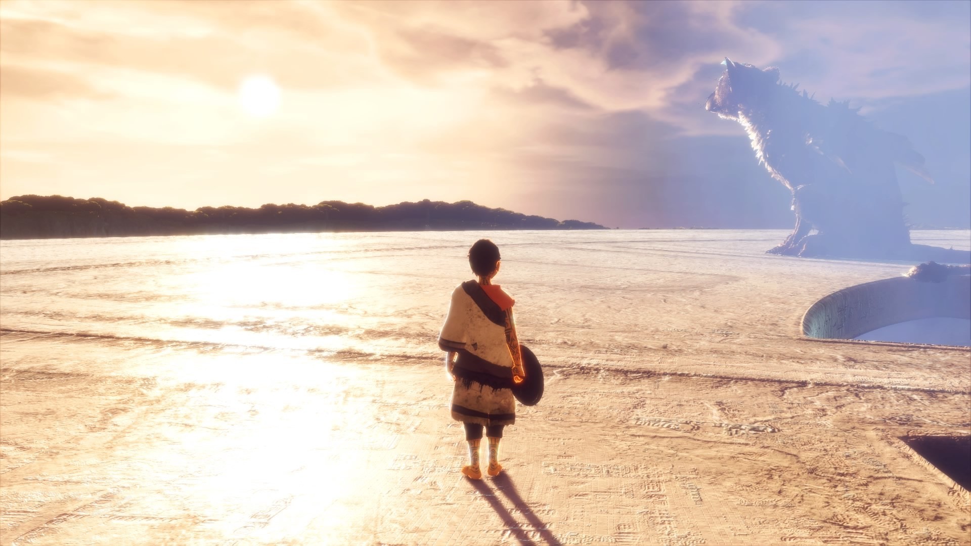 Trico, The Last Guardian, Ragazzo, Spiaggia, Luce del sole, Full HD, sfondo per portatile