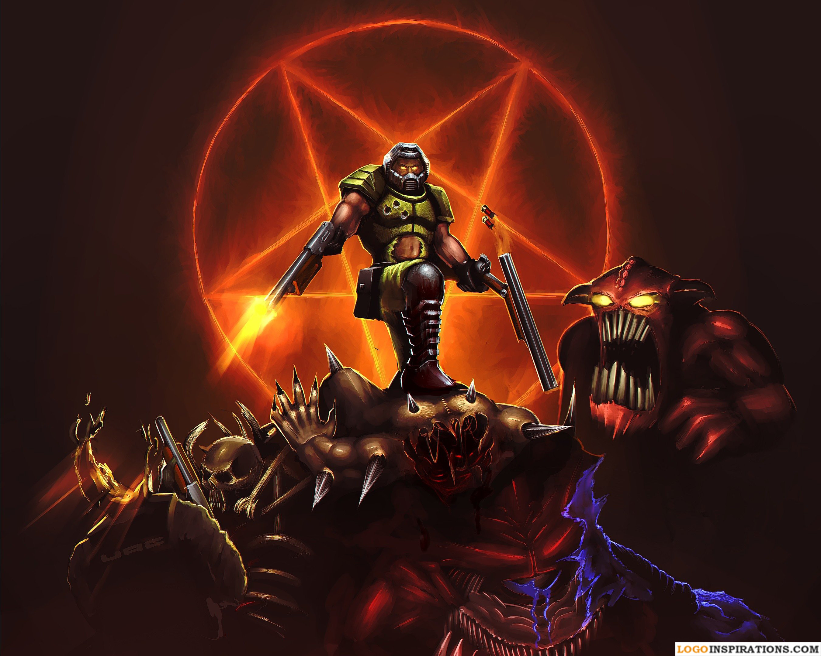Doomguy, Doom, Pentagramma, Demoni, 2K, sfondo desktop