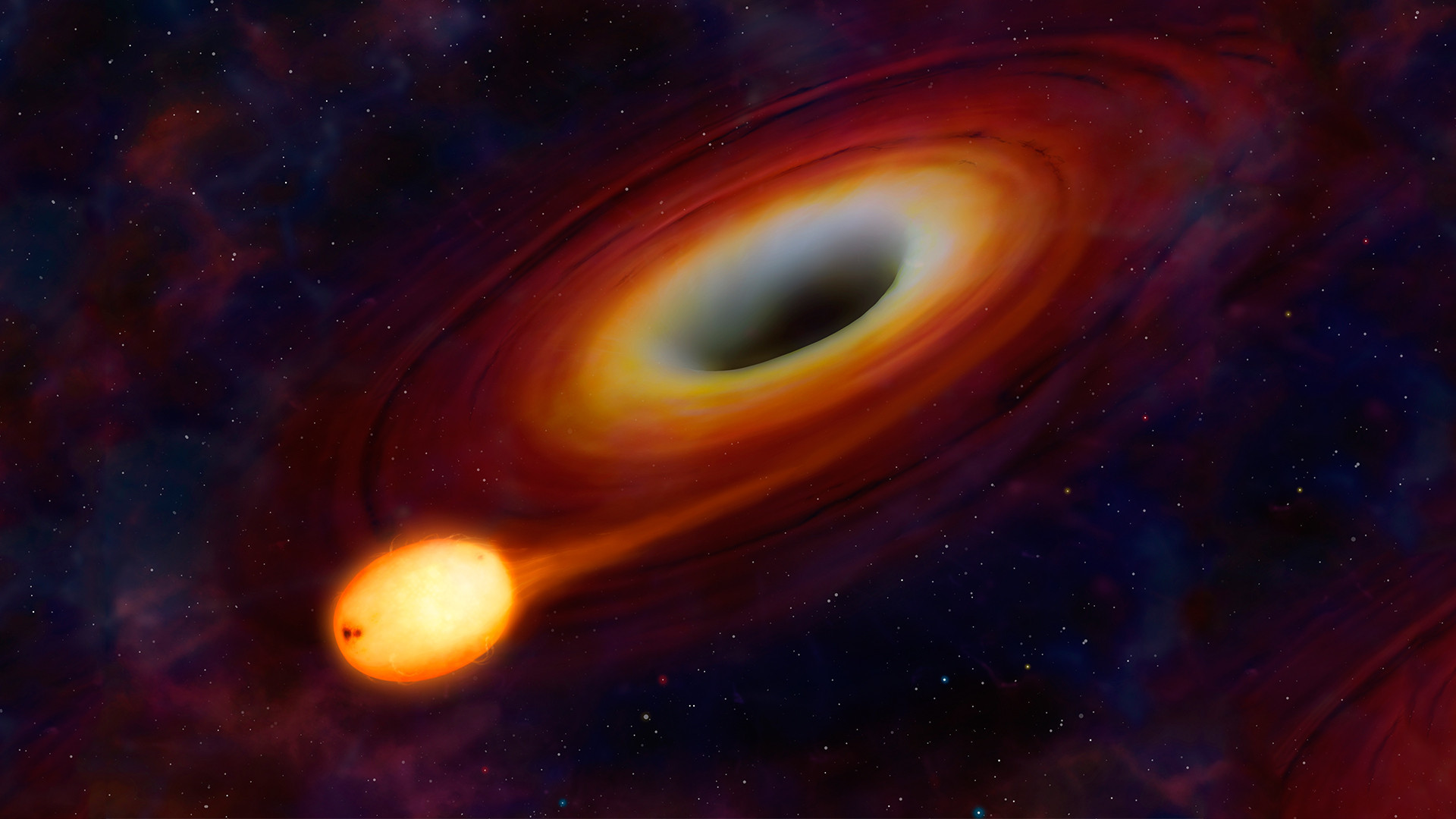 Buco nero, Stella, Disco di accrescimento, Arancione, Spazio, 1920x1080, immagine di sfondo