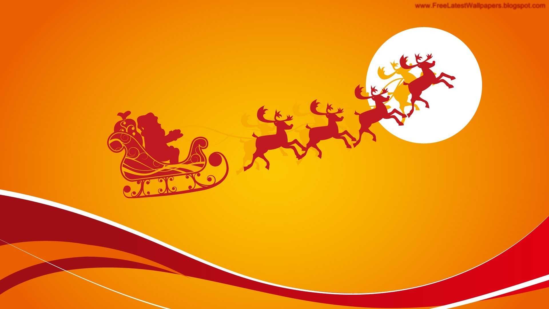 Babbo Natale, Slitta, Renne, Luna, Sfondo arancione, Full HD, wallpaper per desktop