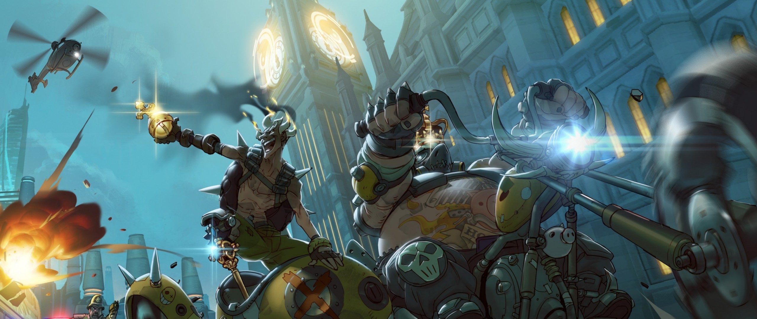 Overwatch, Junkrat, Roadhog, King's Row, 21:9 Full HD, sfondo widescreen