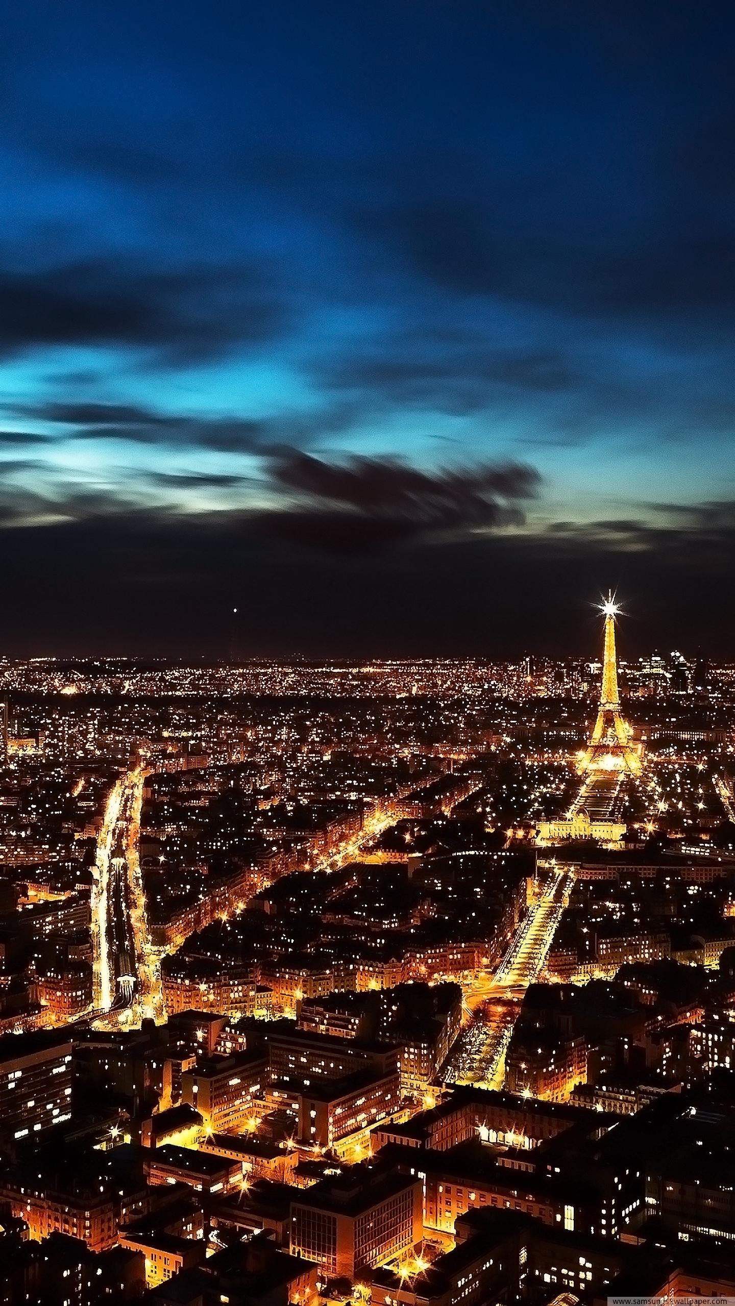 Parigi, Torre Eiffel, Notte, Luci della città, Francia, sfondo Galaxy S5 QHD+