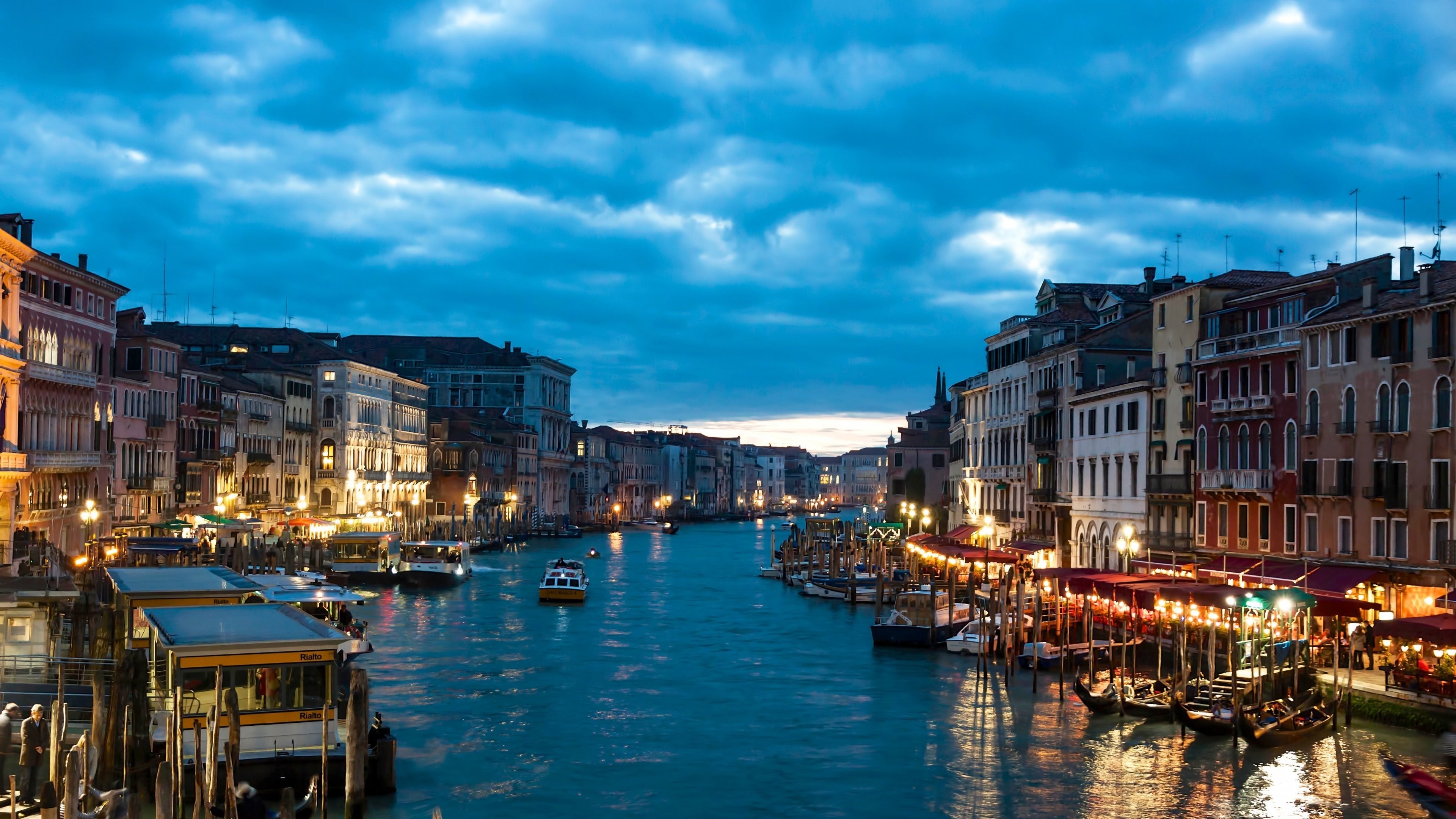 Canal Grande, Venezia, Italia, Crepuscolo, Nuvole, 3840x2160, sfondo per PC