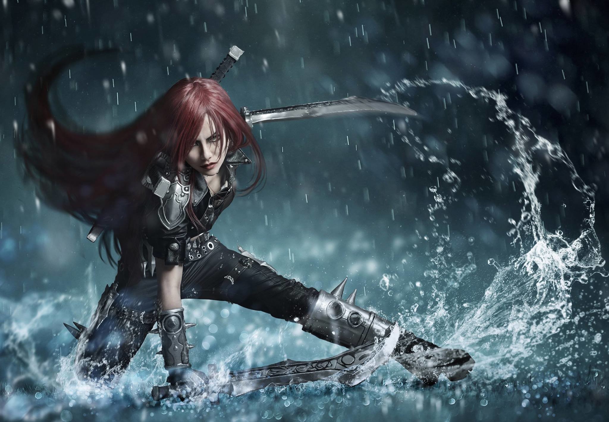 Katarina, League of Legends, Pioggia, Schizzi d'acqua, Full HD, sfondo desktop
