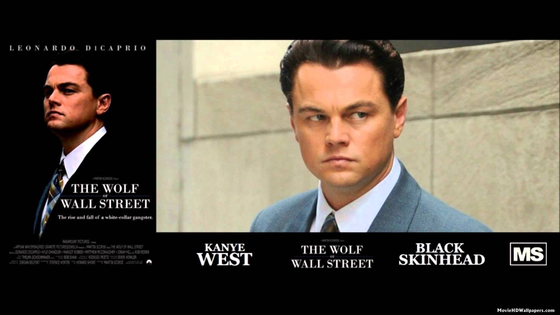 Leonardo DiCaprio, The Wolf of Wall Street, Kanye West, Locandina, Bianco e nero, immagine di sfondo