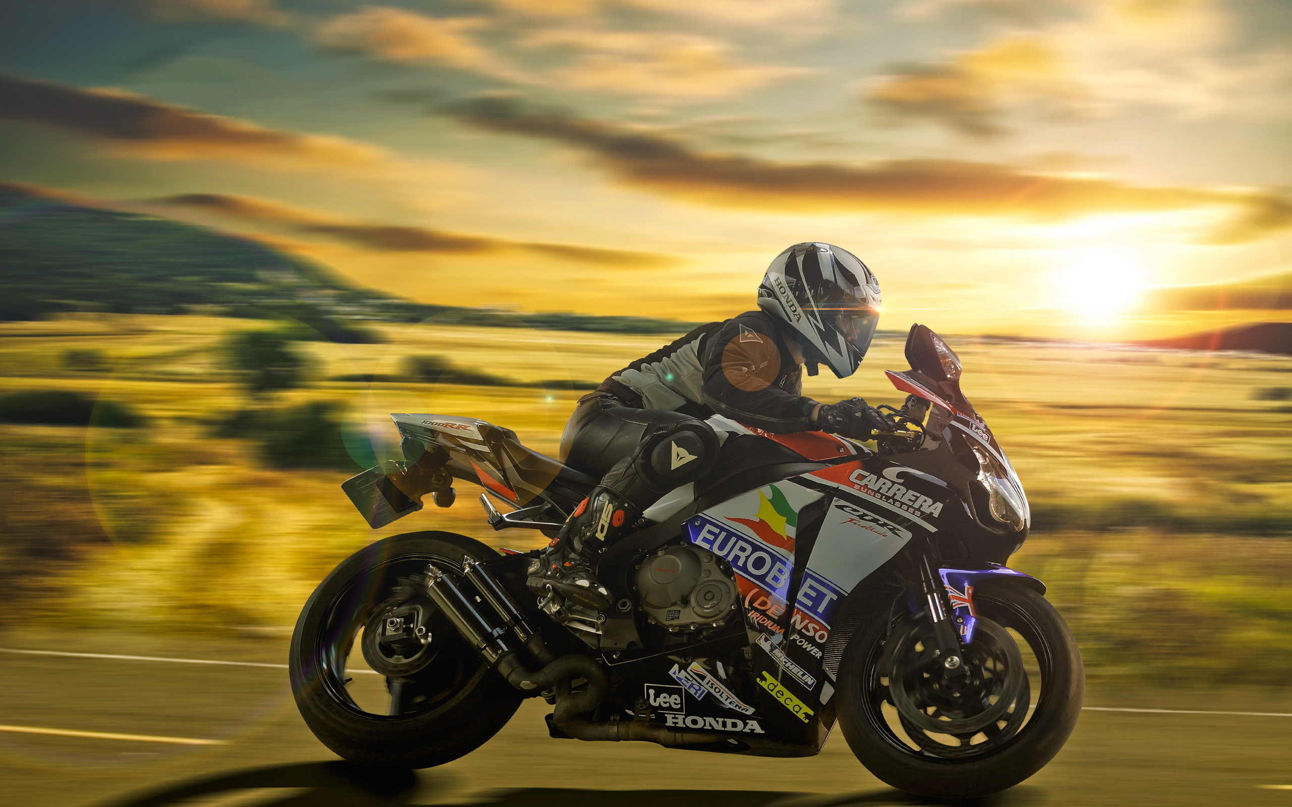 Honda CBR, Moto sportiva, Tramonto, Velocità, 2560x1600, sfondo per PC