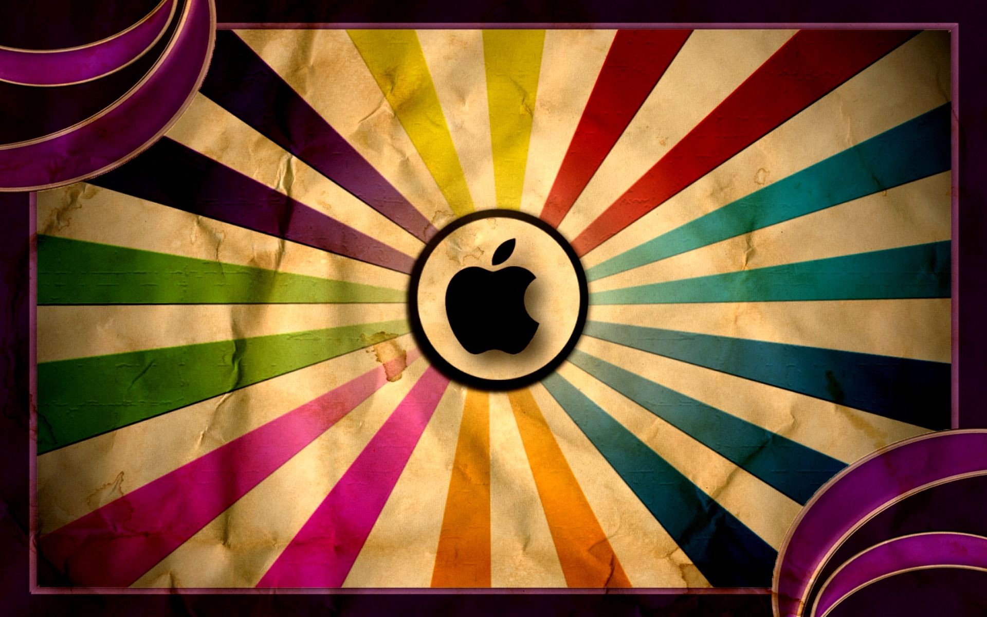 Logo Apple, Raggi colorati, Vintage, Carta, immagine di sfondo iPhone