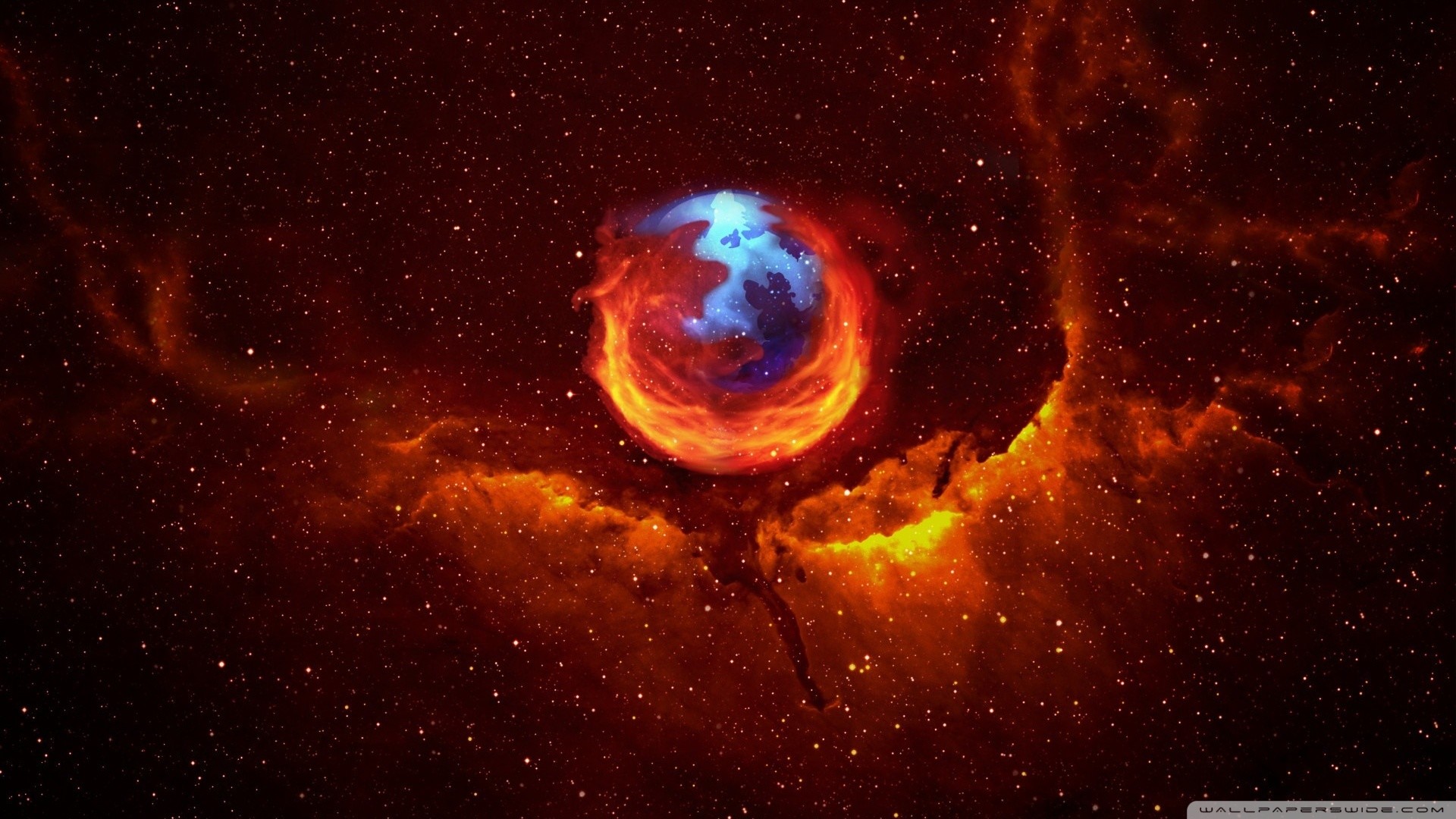 Logo Firefox, Firefox, Nebulosa, Arancione, Full HD 1080p, sfondo desktop