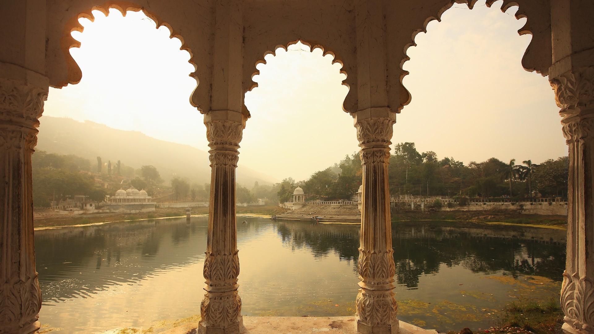 India, Archi, Lago, Architettura Rajput, Full HD, sfondo per PC