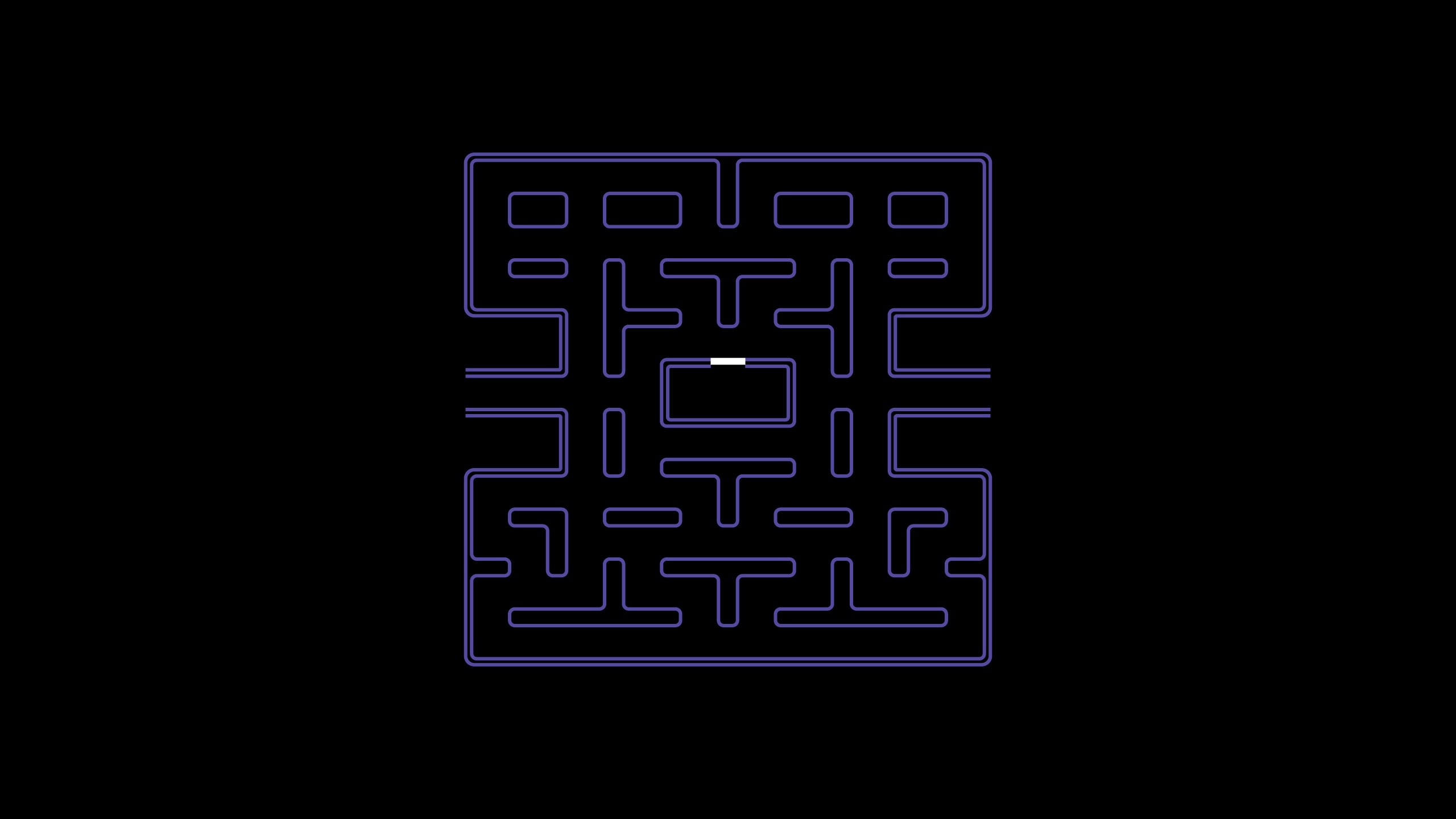 Pac-Man, Labirinto, Minimalismo, Sfondo nero, Contorni viola, 2K, wallpaper desktop