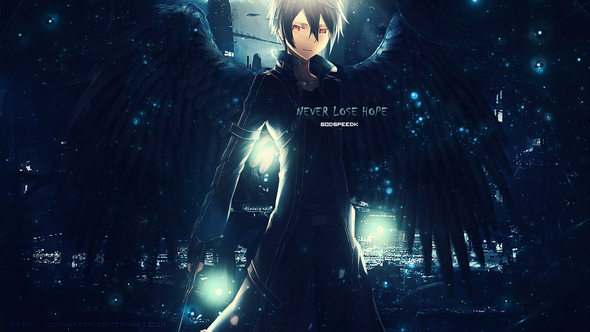 Kirito, Sword Art Online, Ali nere, Notte, Full HD, wallpaper per portatile