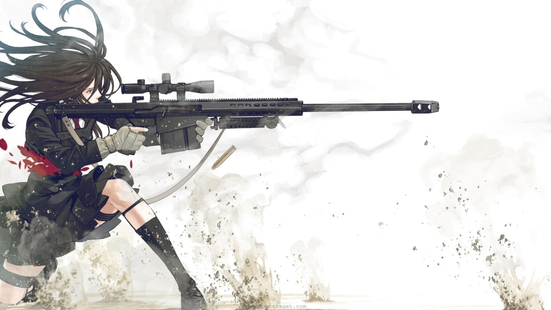 Ragazza anime, Fucile di precisione, Sfondo bianco, Full HD, wallpaper per PC