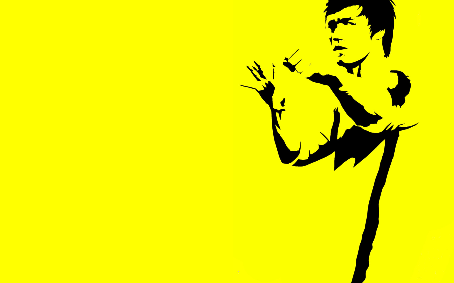 Bruce Lee, Silhouette, Sfondo giallo, Minimalismo, Full HD, wallpaper desktop